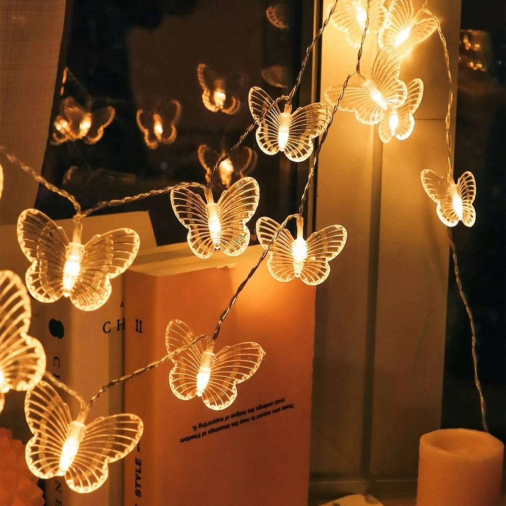 

Bedroom Crystal Butterfly String Lights 10/30/60 Leds Indoor Decorative Lights Christmas Party Warm Atmosphere Lights String