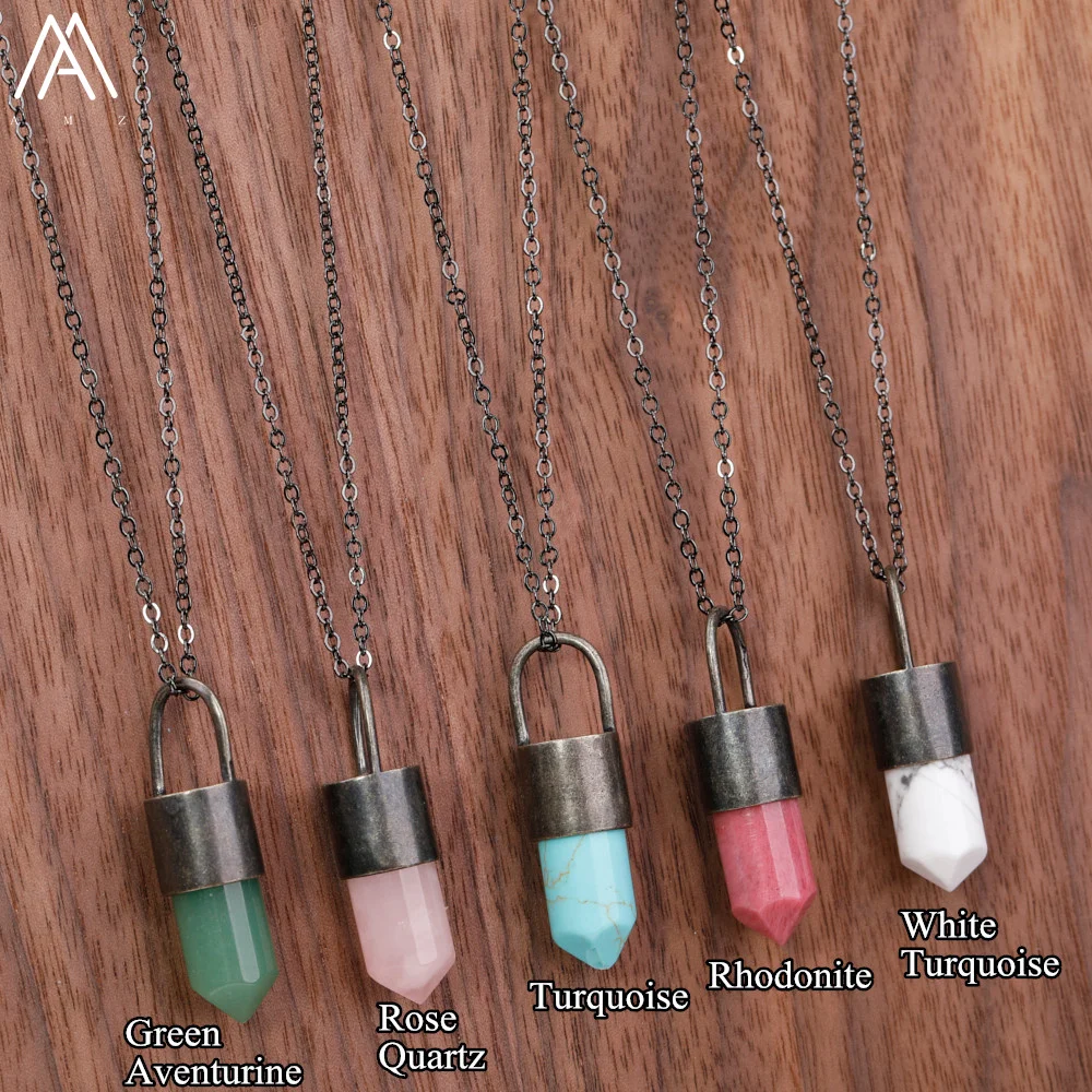 

Ожерелье с подвеской в античном стиле с бронзовым кристаллом, женские лечебные розы, кристалл/бирюзовый стержень, бусины, черный пистолет, п...