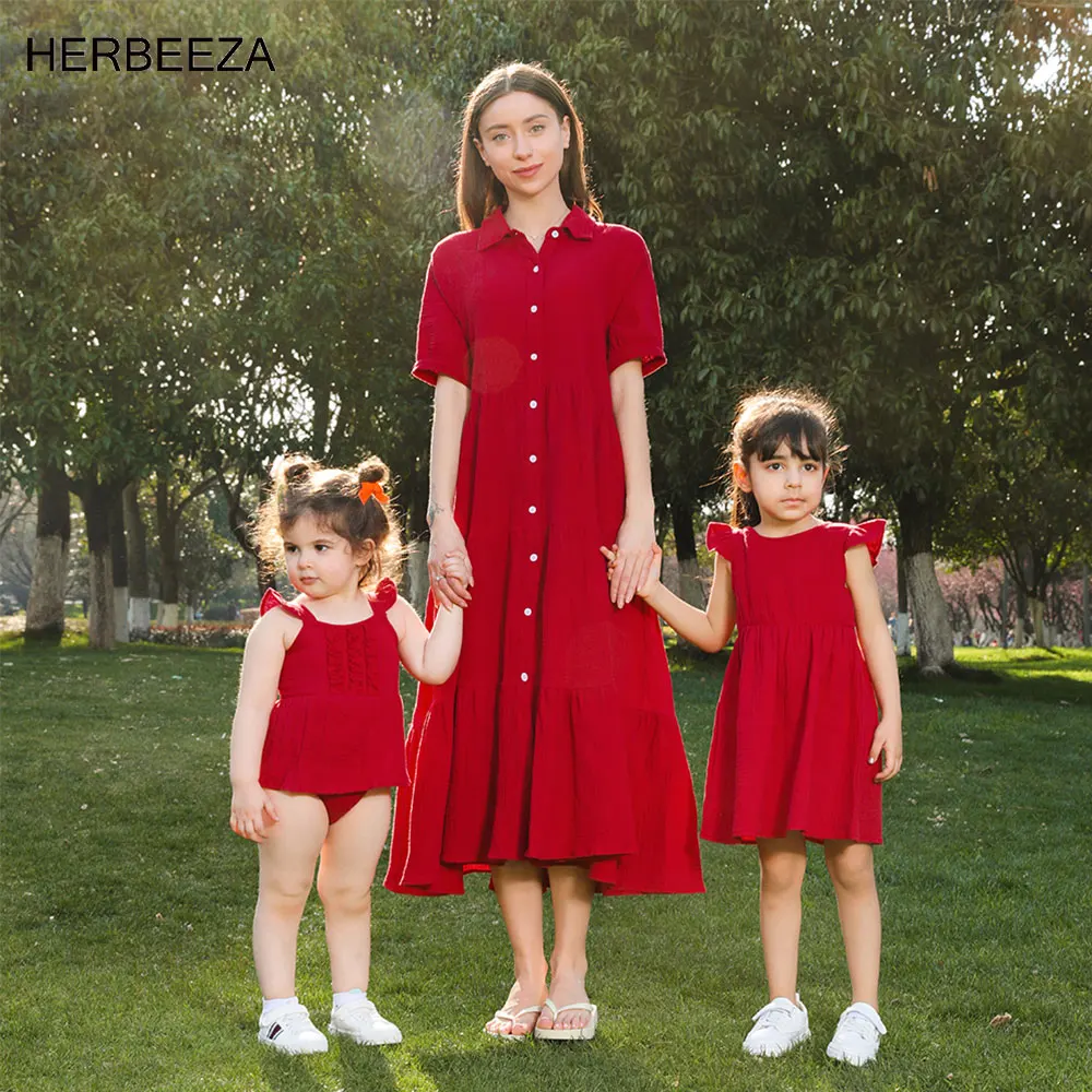 

Matching Family Outfits Mom and Daughter Dress Leisure Vacation Red Slip Dress Mommy and Me Matching Clothes Cotton Family Look