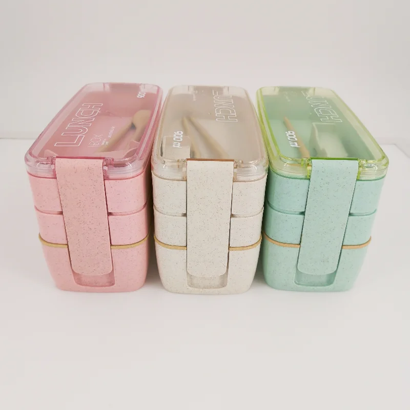3 Layer Wheat Straw Bento Boxes Microwave Dinnerware Food St