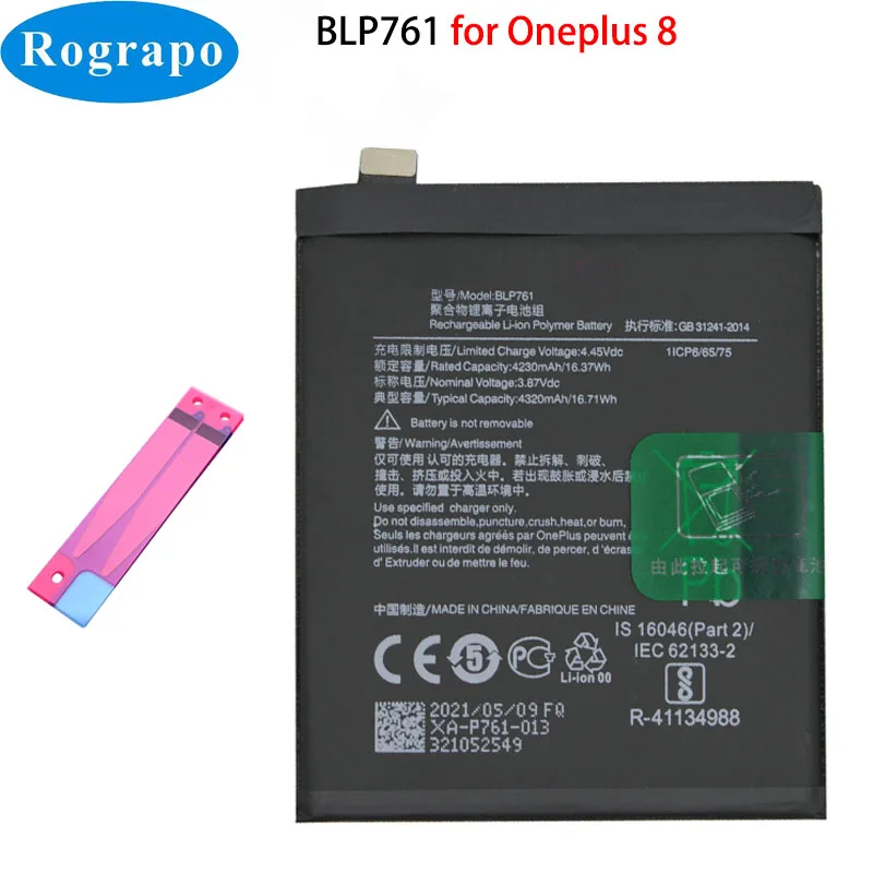 Оригинальный аккумулятор One Plus для OnePlus 7 7T 8 8T 9 10 Pro 9RT Nord 1001 + BLP759 BLP761 P785 BLP813 BLP819 BLP827