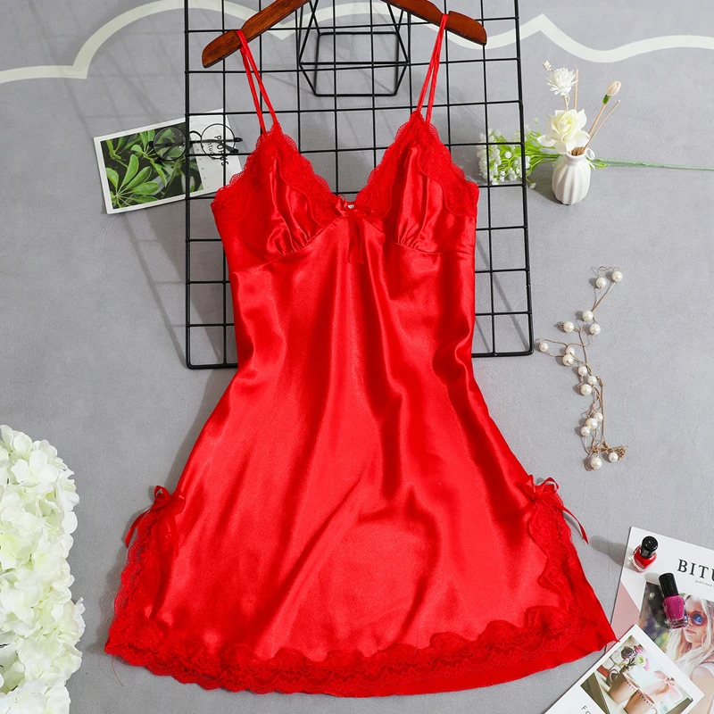 

Night Dress Women Sexy Sleepwear Lace Summer Nightdress Homewear Nightwear Silk Sleeveless Women's Nightgown Size M-XXL Dresses
