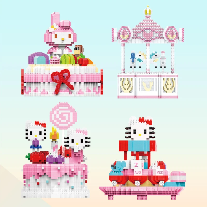 Sanrio аниме Мелодия Hello Kitty мелкие строительные блоки головоломка в сборе карусель