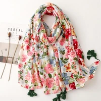 2022 floral scarf for women new flower print scarf 180x90cm summer light thin beach leopard muslim women hijab scarf