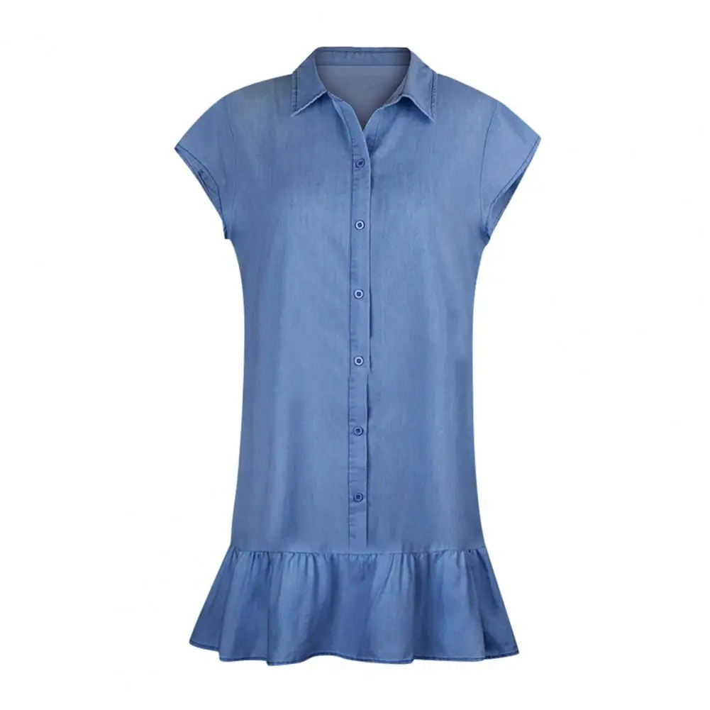 

Stylish Mini Dress Clothes Women Dress Turn Down Collar Solid Color Sleeveless Ruffle Mini Dress Comfy