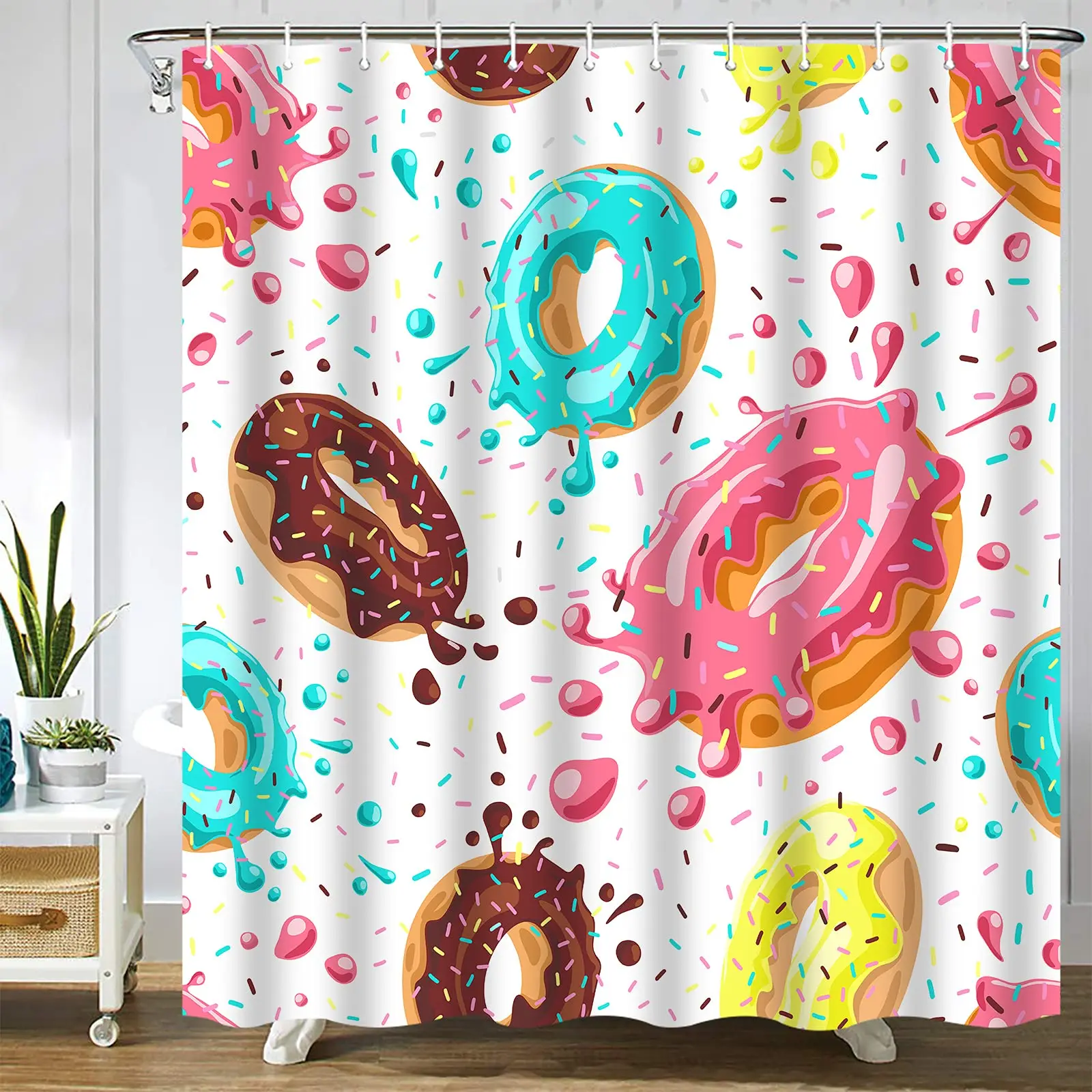 

Shower Curtain Colorful Donuts Pink Chocolate Lemon Blue Mint Glaze Bathroom Curtains Polyester Fabric Waterproof Bathroom Decor