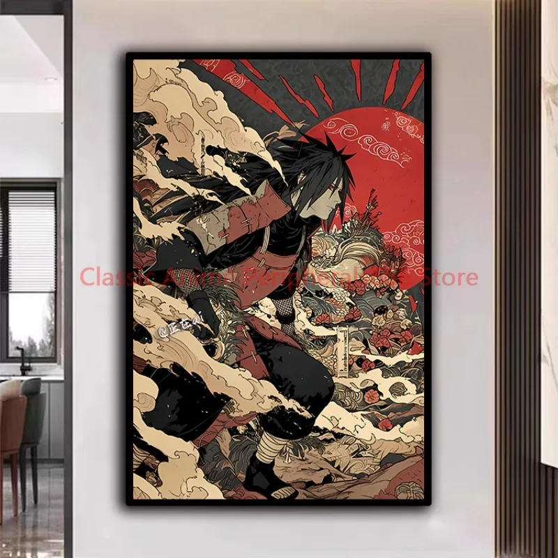 Фото Naruto Poster Kakashi Sasuke Itachi Uchiha Akatsuki Anime Character Ukiyo-e Oil Painting Modern Home Decoration Aesthetic Gift №4