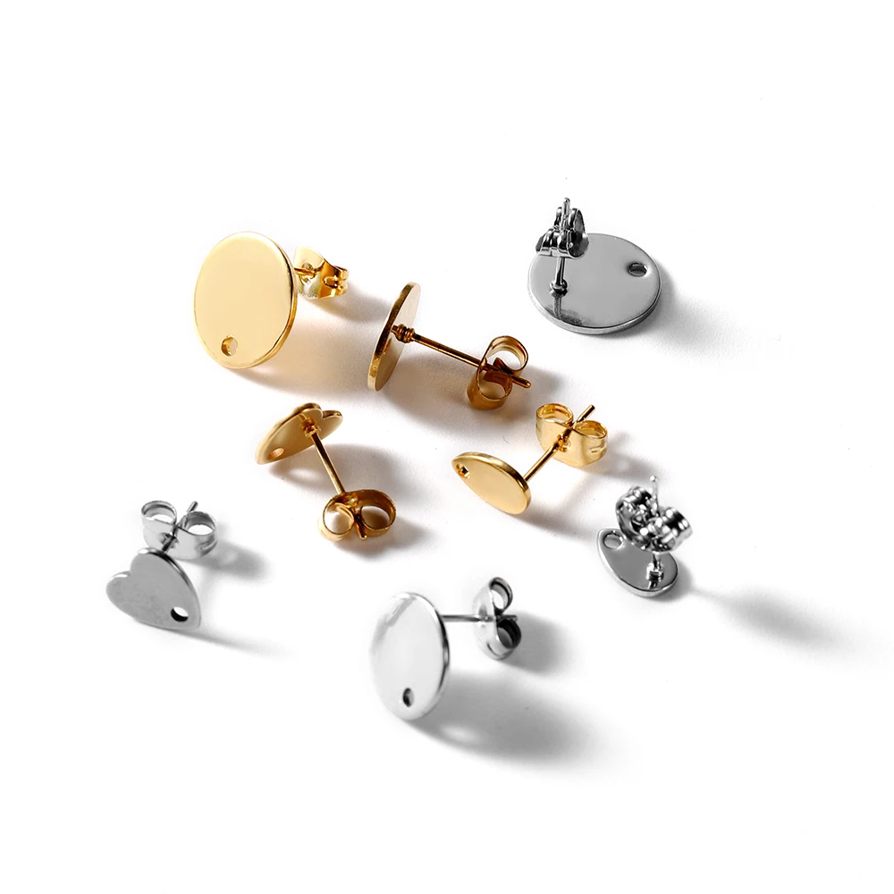 

10pcs 8/10/12mm Stainless Steel Love Heart Ear Studs for DIY Earrings Base Jewelry Making Hole Dangle Charm Components Accessory