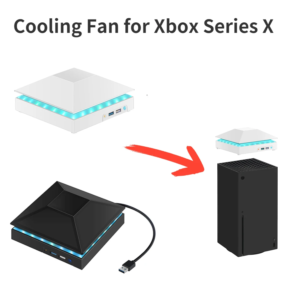 

Охлаждающий вентилятор для консоли Xbox серии X, охлаждающий вентилятор с рассеиванием тепла, цветной дышащий свет с USB-зарядкой