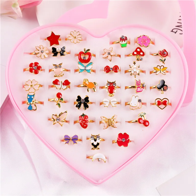 

10pcs/lot Children's Rings Candy Flower Cartoon Animal Bow Shape Ring Set Mix Finger Jewellery Rings Random Color Kid Girls Toys