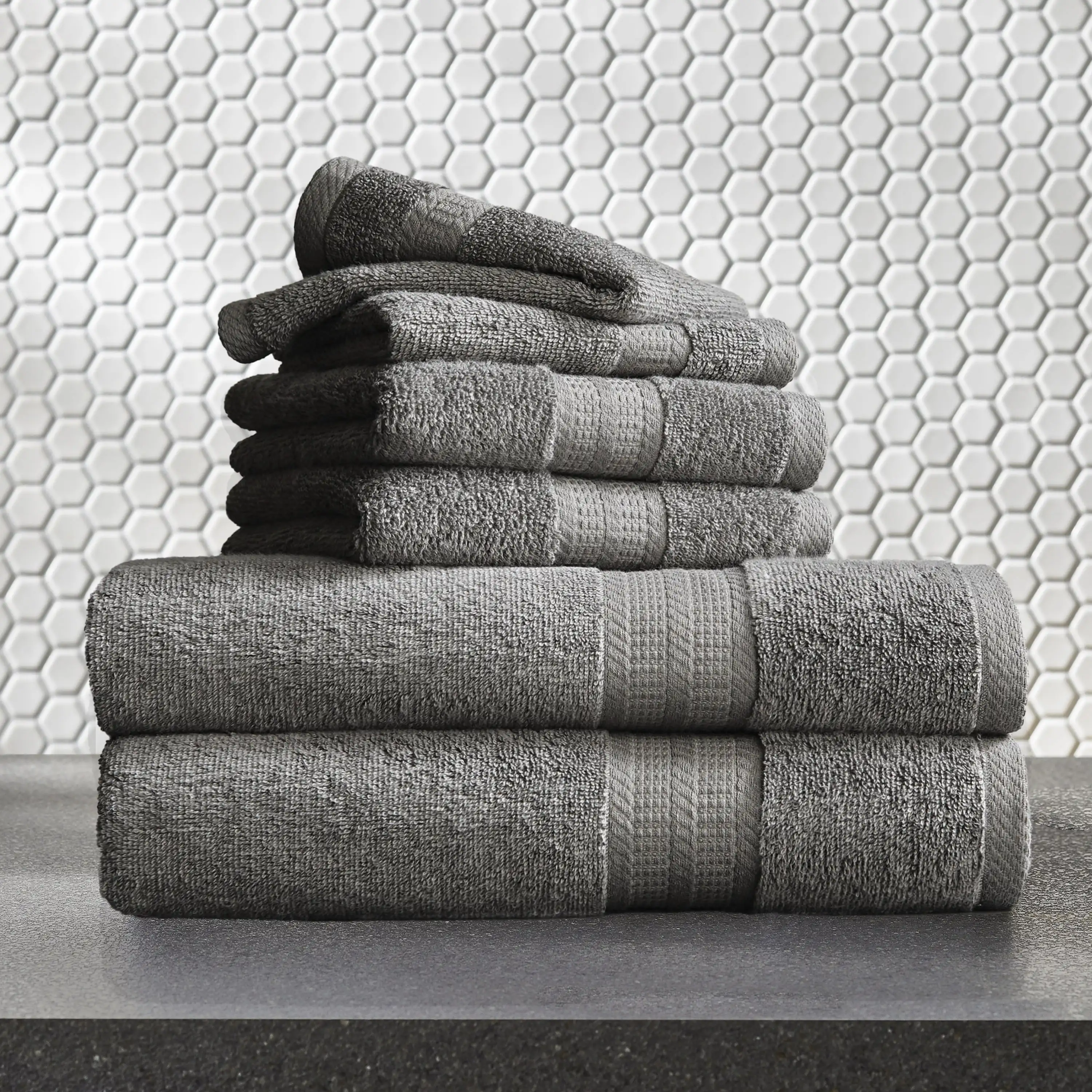 

6-Piece Bath Towel Set, Solid Grey