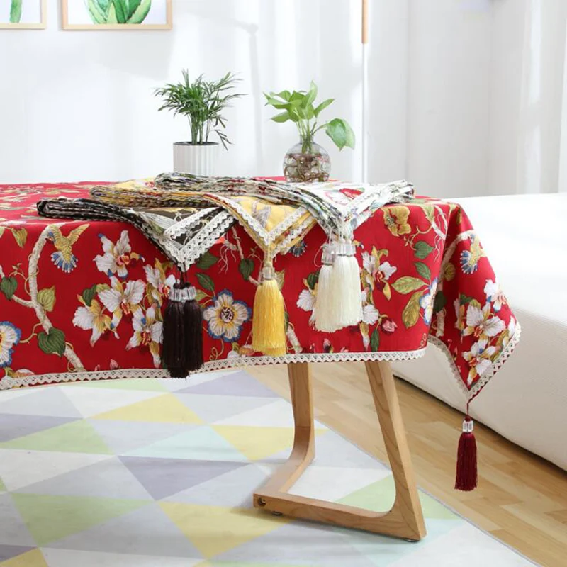 

Chinese Classic Wind Table Cloth Cotton Linen Garden Flower Tablecloth Living Room Table Mat Household Tea Table Cover