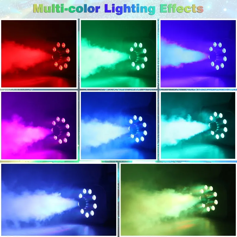 Фото Генератор дыма 1200 Вт, 9 шт., 3-в-1, RGB LED, с вертикальным распылением, многоцветный, для свадеб, банкетов, сценических выступлений, спецэффектов №5