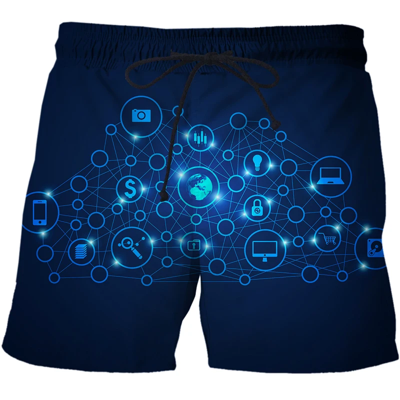 AI technology data illustration 3D printing Mens Swim Shorts Trunks Beach Board Shorts Swimming Pants Swimsuits Running Sports
