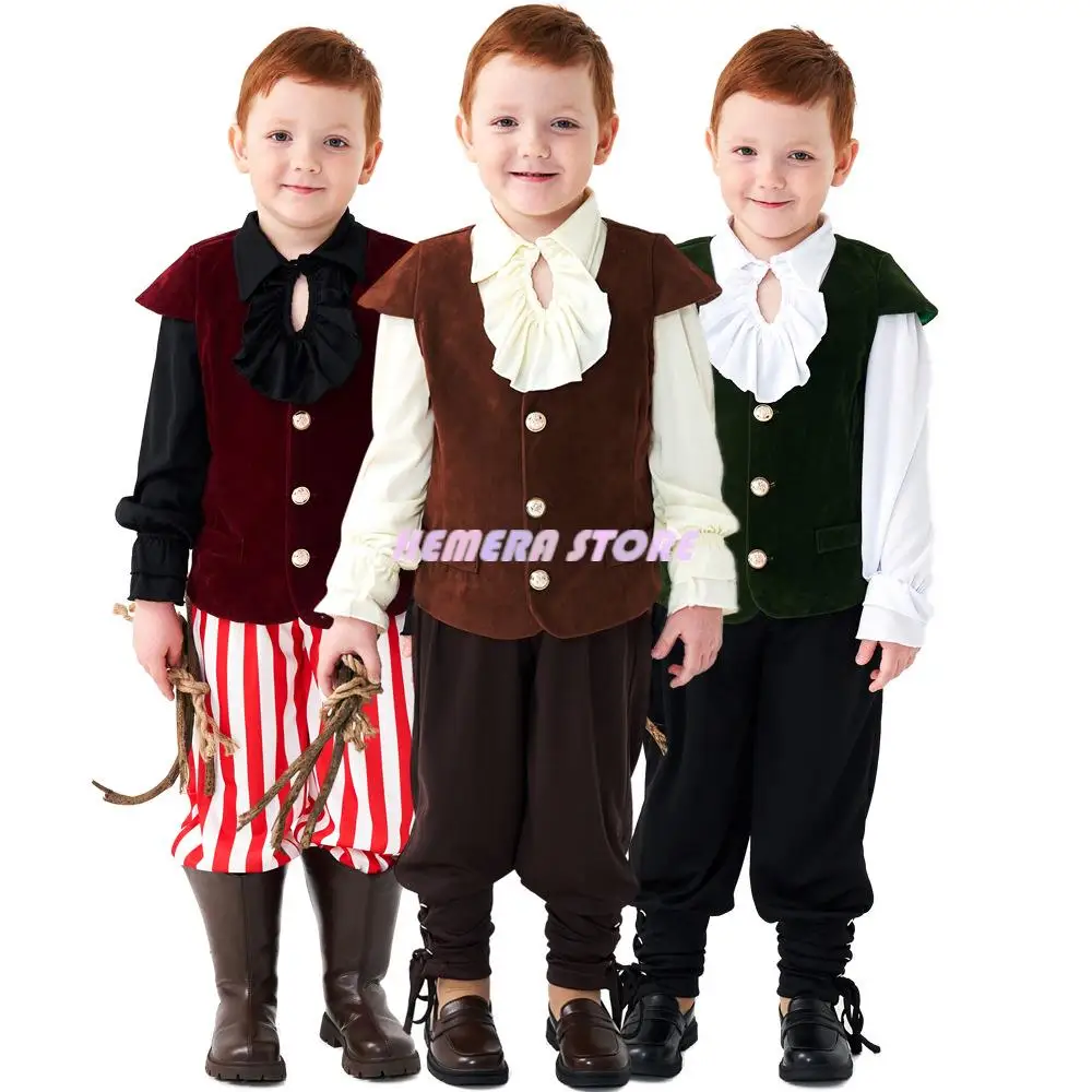 

Boys Medieval Renaissance Victorian Vampire Cosplay Costumes Children's Day Ruffled Pirate Knight Halloween Carnival Outfit