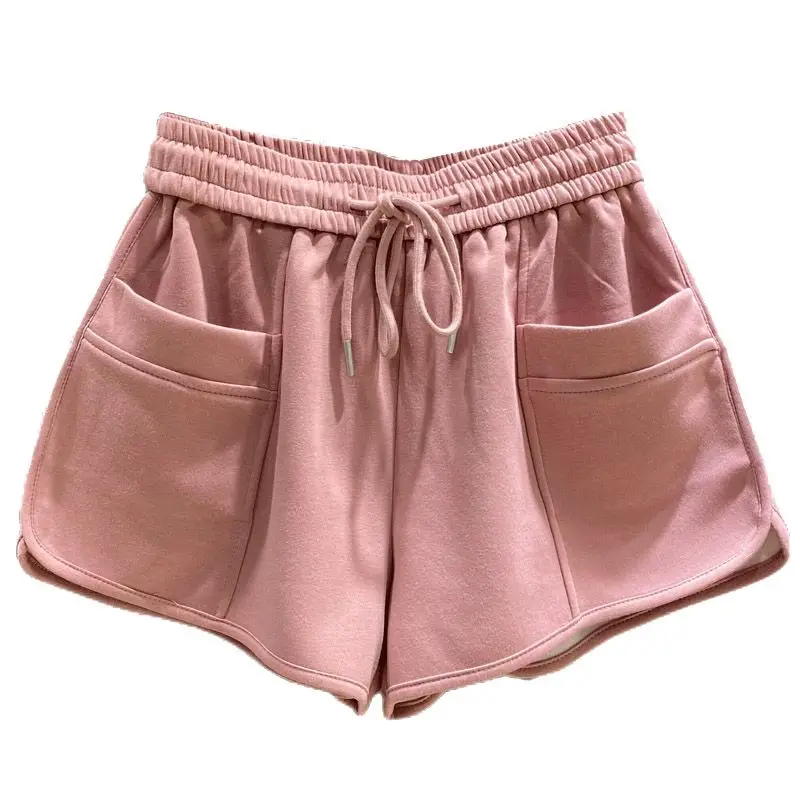

Женские розовые повседневные шорты с эластичным поясом, новинка 2023, свободные широкие брюки, женские шорты