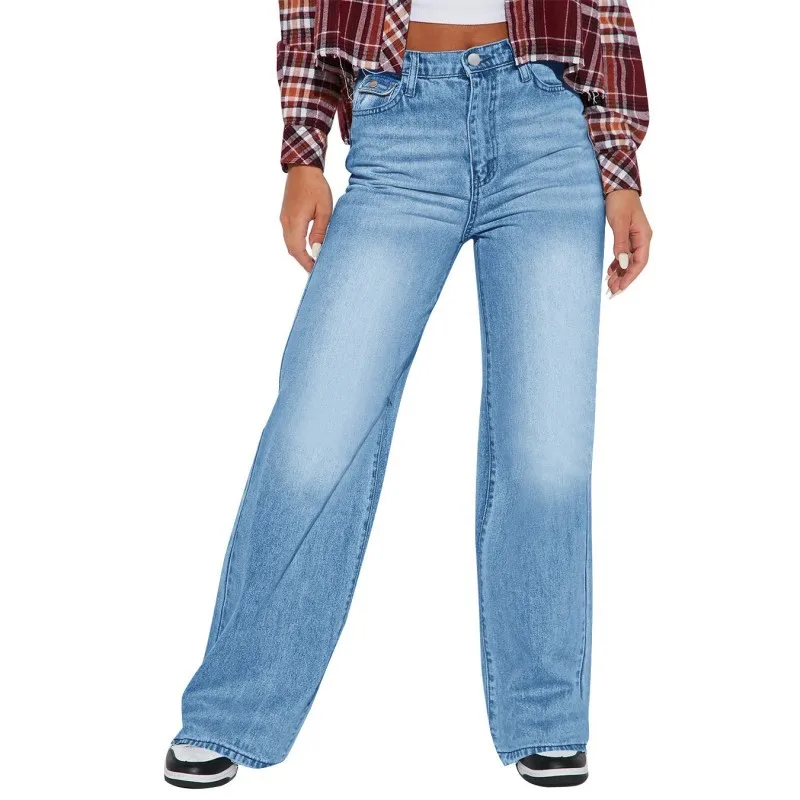 

Blue Denim Trousers Women's Fashion Personality High Waist Denim Straight Trousers Autumn Winter Long Pants Street New Arrival