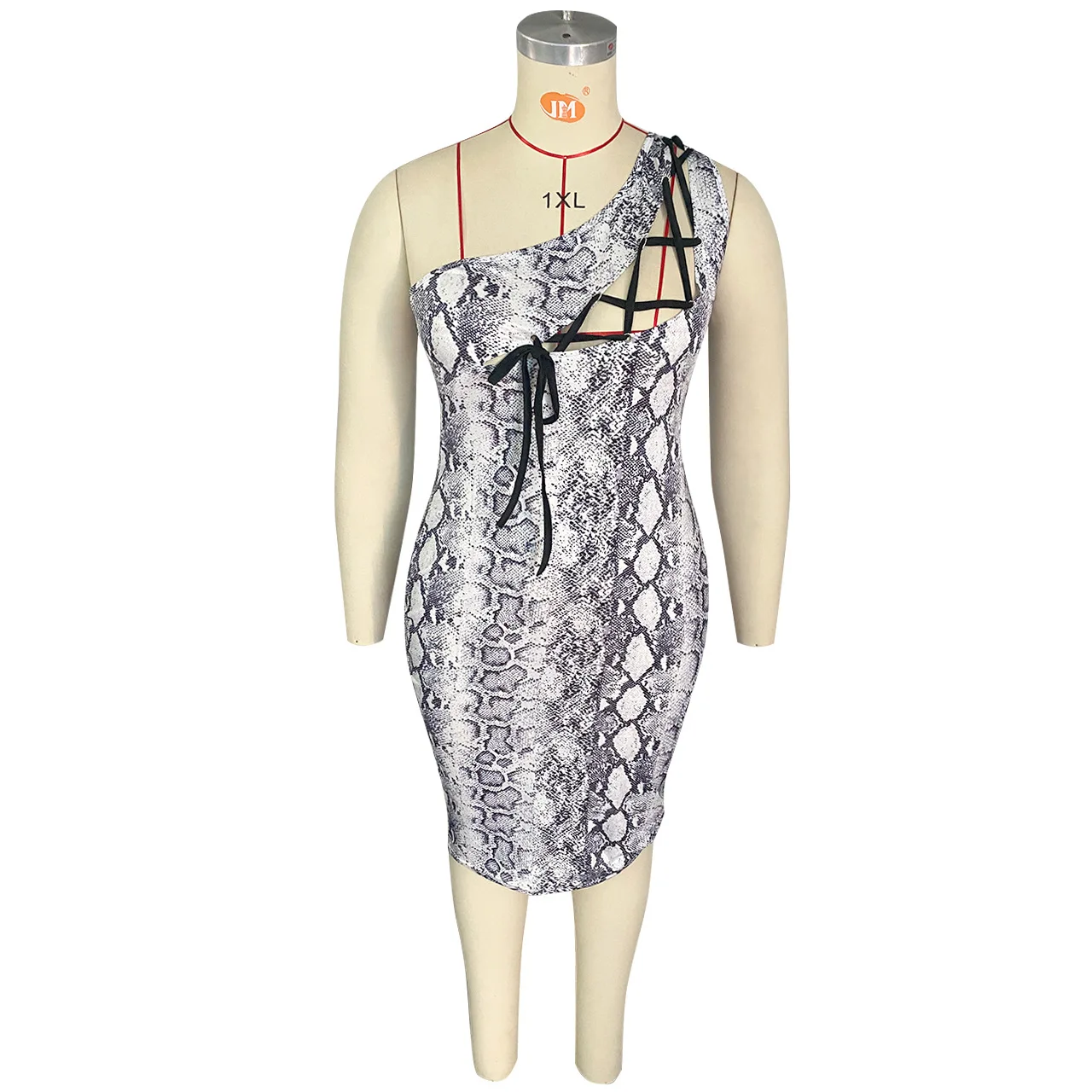 Plus Size Women's Dress Autumn/Winter 2022 New Leopard Print Hollow Out Lace Up Slim Dress Sexy Night Club Style Party Group