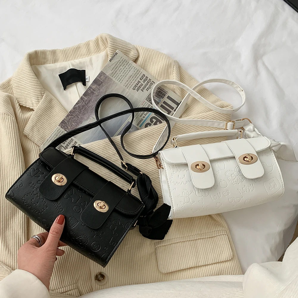 

Cartoon Embossing Messenger Bag Ladies Casual Top-handle PU Retro Handbag Tote Lock Clutch Design Luxury Hand Bag Female Travel