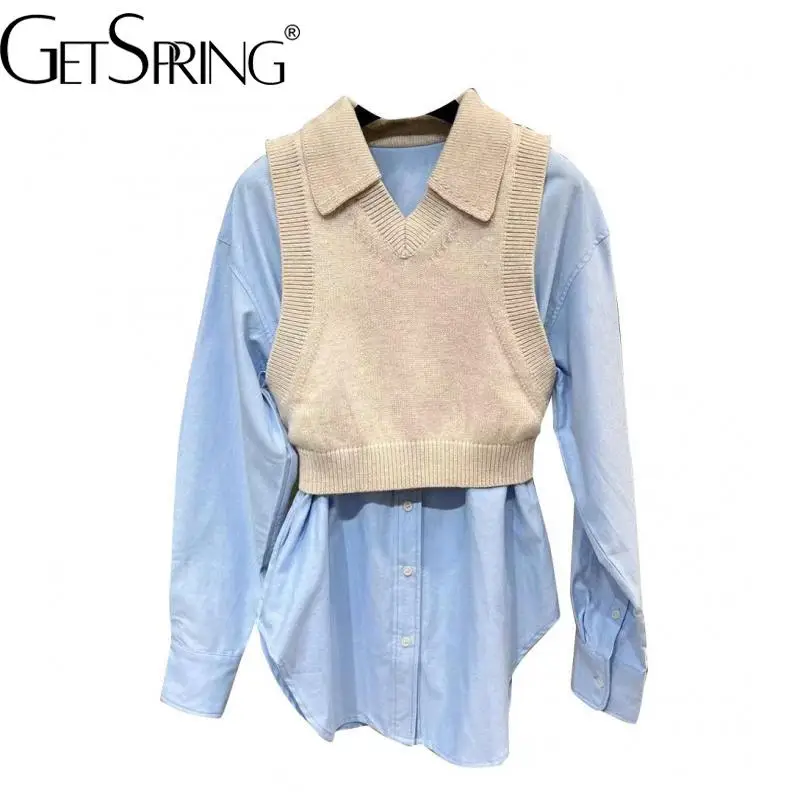 

Getspring женская рубашка два цвета подходящая Блузка Топы с длинным рукавом асимметричные Досуг Осенние Топы женские Мода 2022