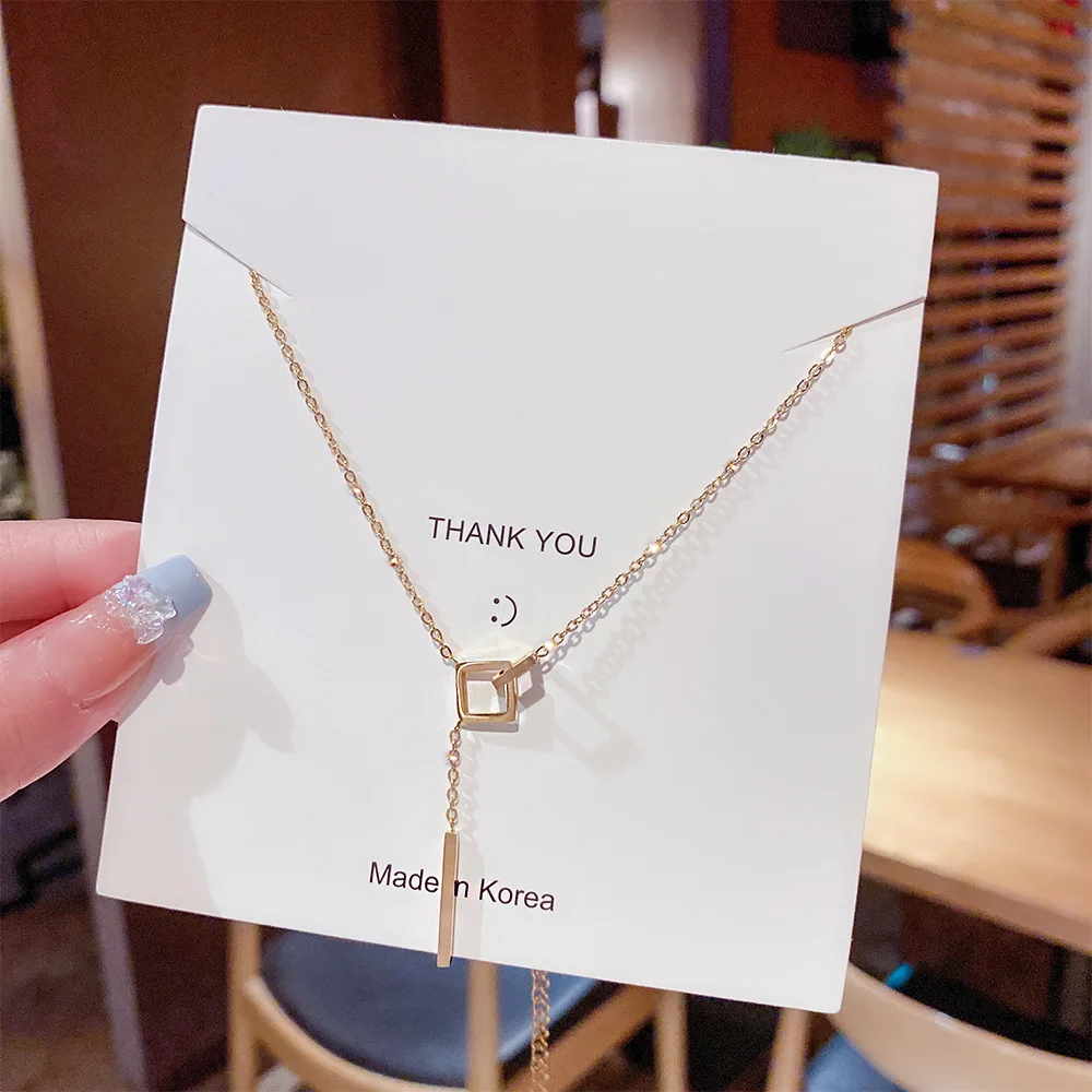 

Geometrically Connecting Two Squares Zircon Chain Pendant Necklace Nimble Mother's Day Woman Wedding Family Friend Jewelry