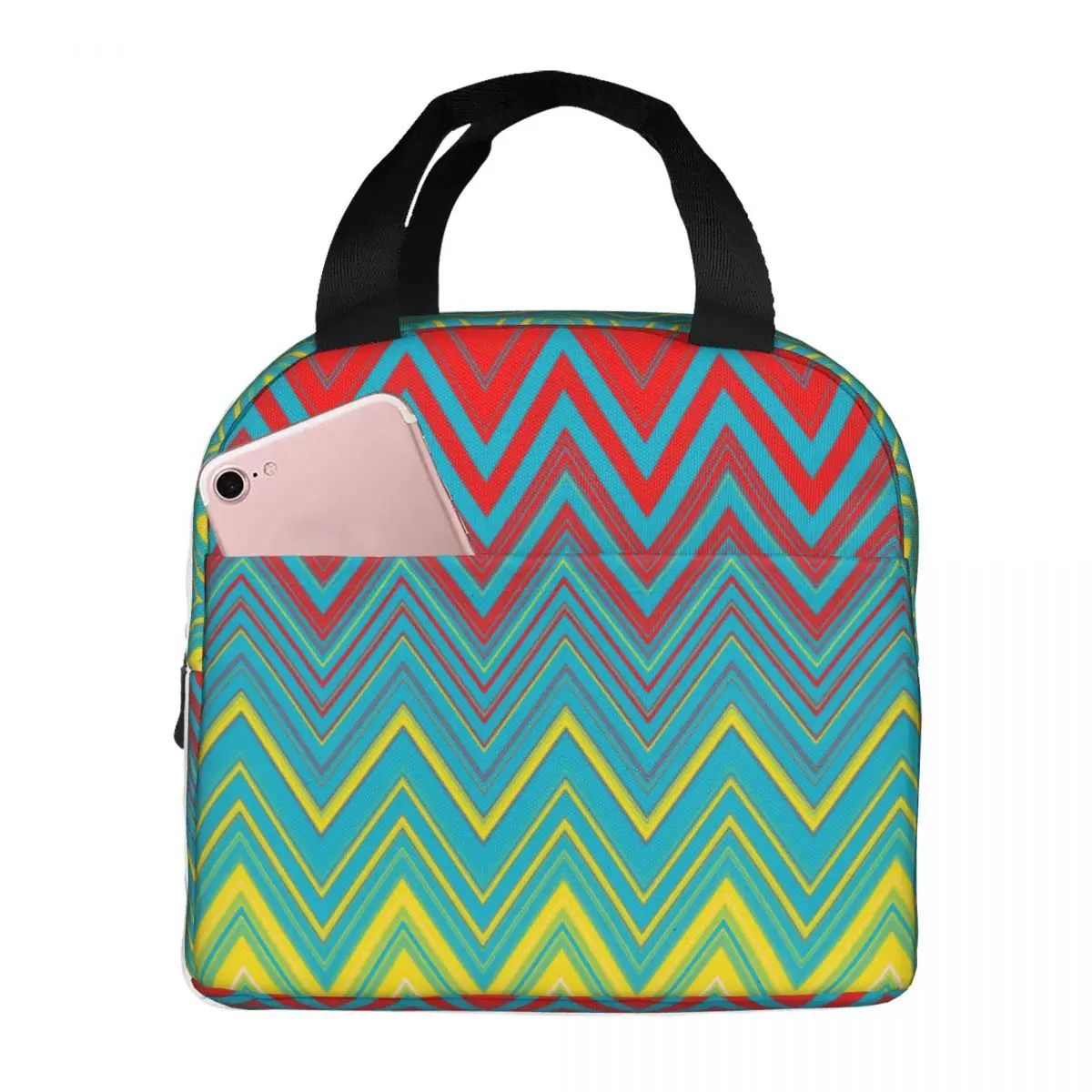

Lunch Bags for Women Kids Red Blue Yellow Chic Unique Zigzag Thermal Cooler Portable Picnic Zig Zag Tote Food Storage Bags