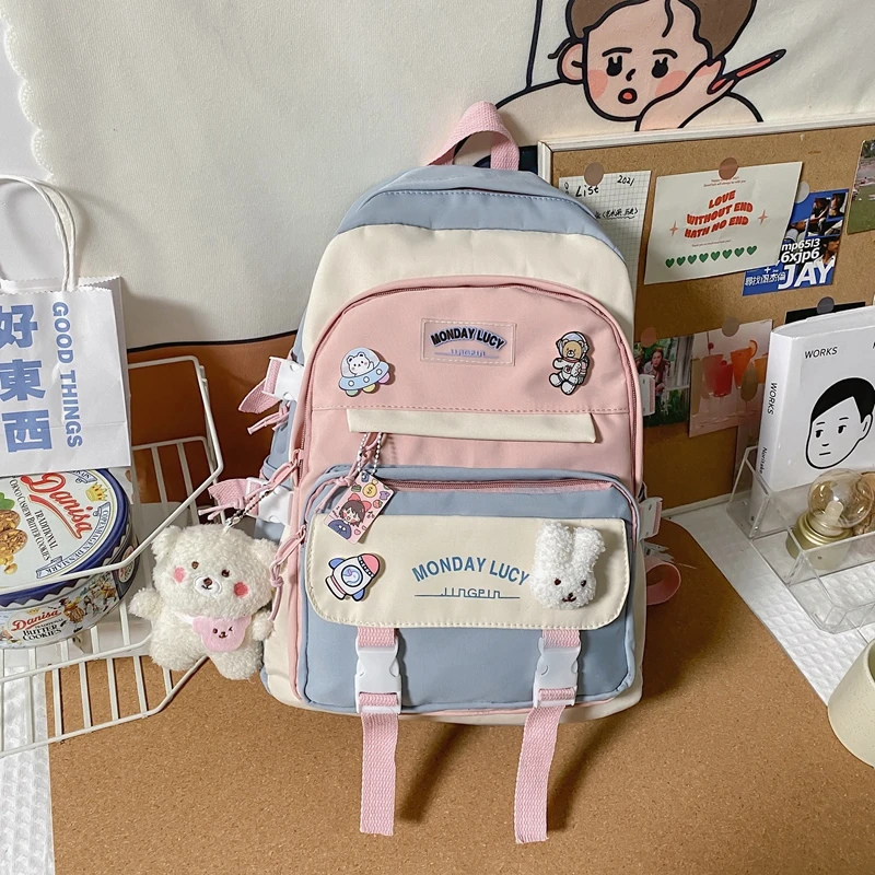 

2022 Fashion Kawaii Schoolbag for Teenage Waterproof Nylon Girls Bagpack Women Laptop Backpack Travel Bag Black Bookbag