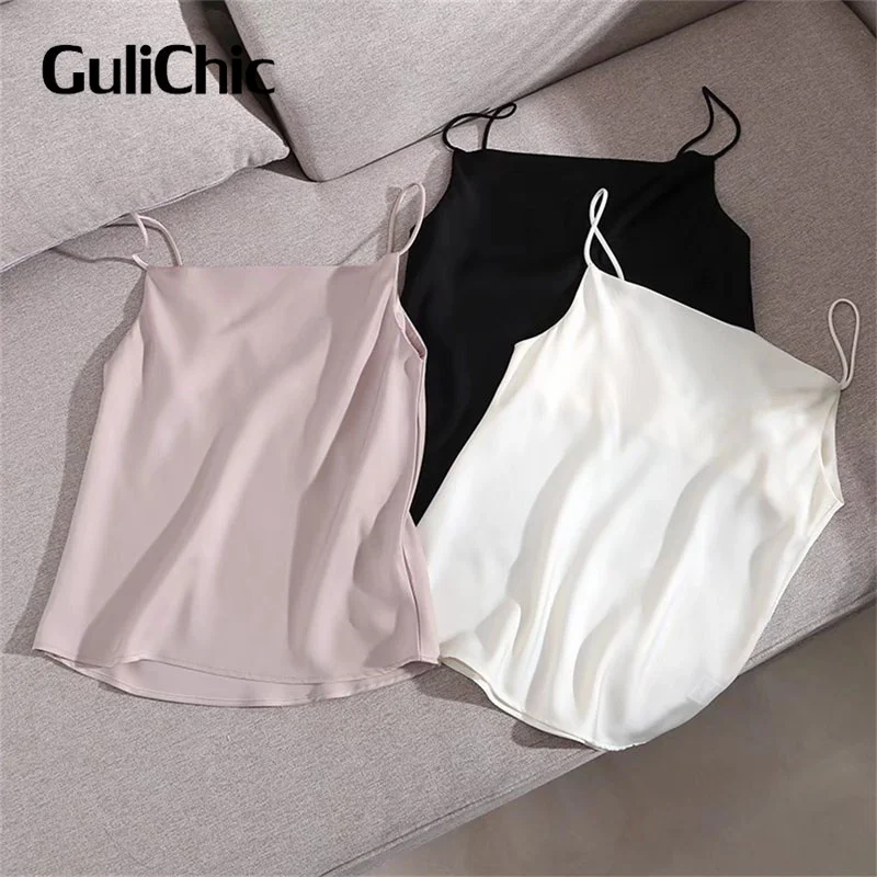 

4.29 GuliChic Women Sexy Fashion Solid Color Satin Camis Tank Tops