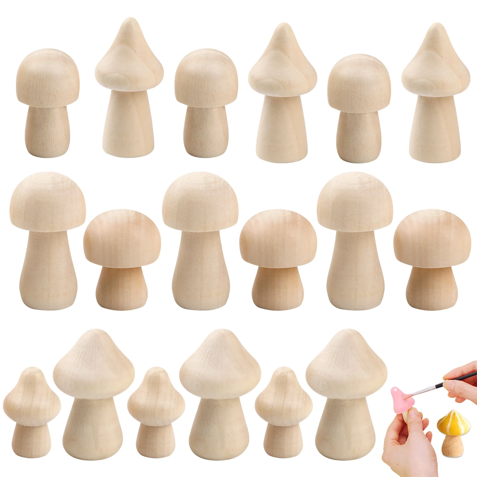 

18/10Pcs Unfinished Wooden Mushroom Toys Ornament DIY Painting Wood Crafts For Children Graffiti
