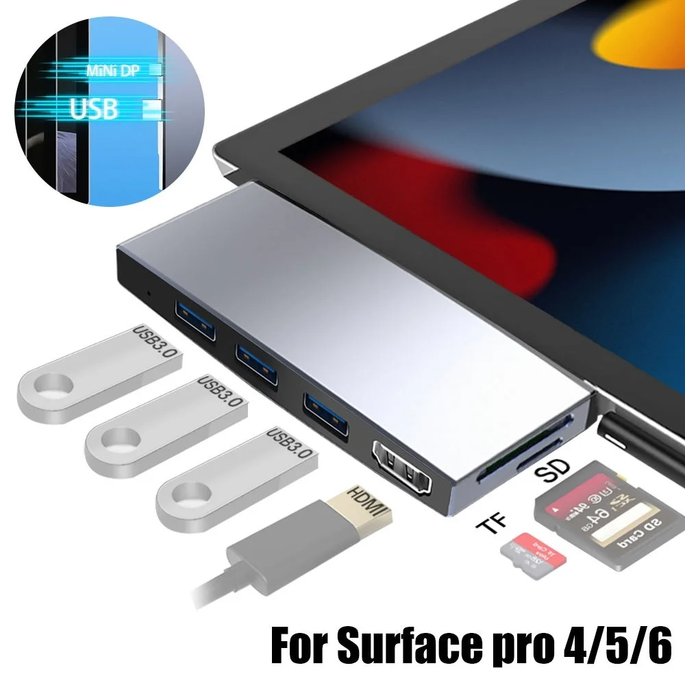 

6 in 1 Usb 3.0 HUB To HDMI 4K Adapter Compatible DP RJ45 For Surface Pro 4 5 6 Ethernet SD/TF 6 Port Docking Station