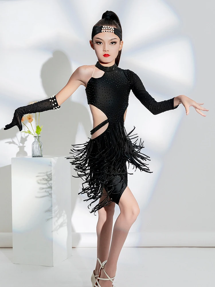 Новинка 2023 платье для латиноамериканских танцев девочек тренировочная одежда с