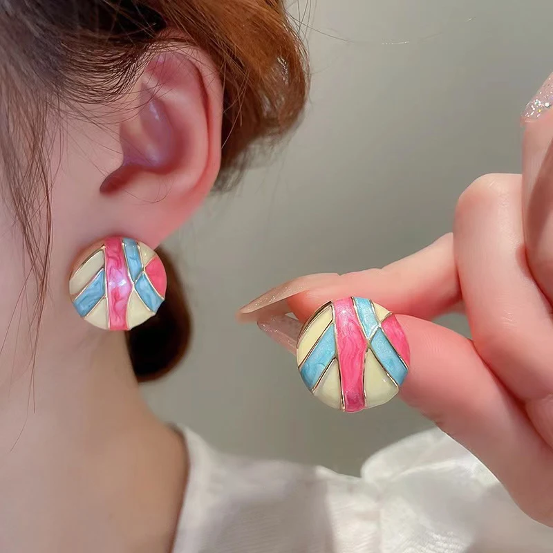 

Women's Earrings Colorful Round Geometry Sweet Fashion Study Earrings Korean Jewelry 2023 New Gift Party
