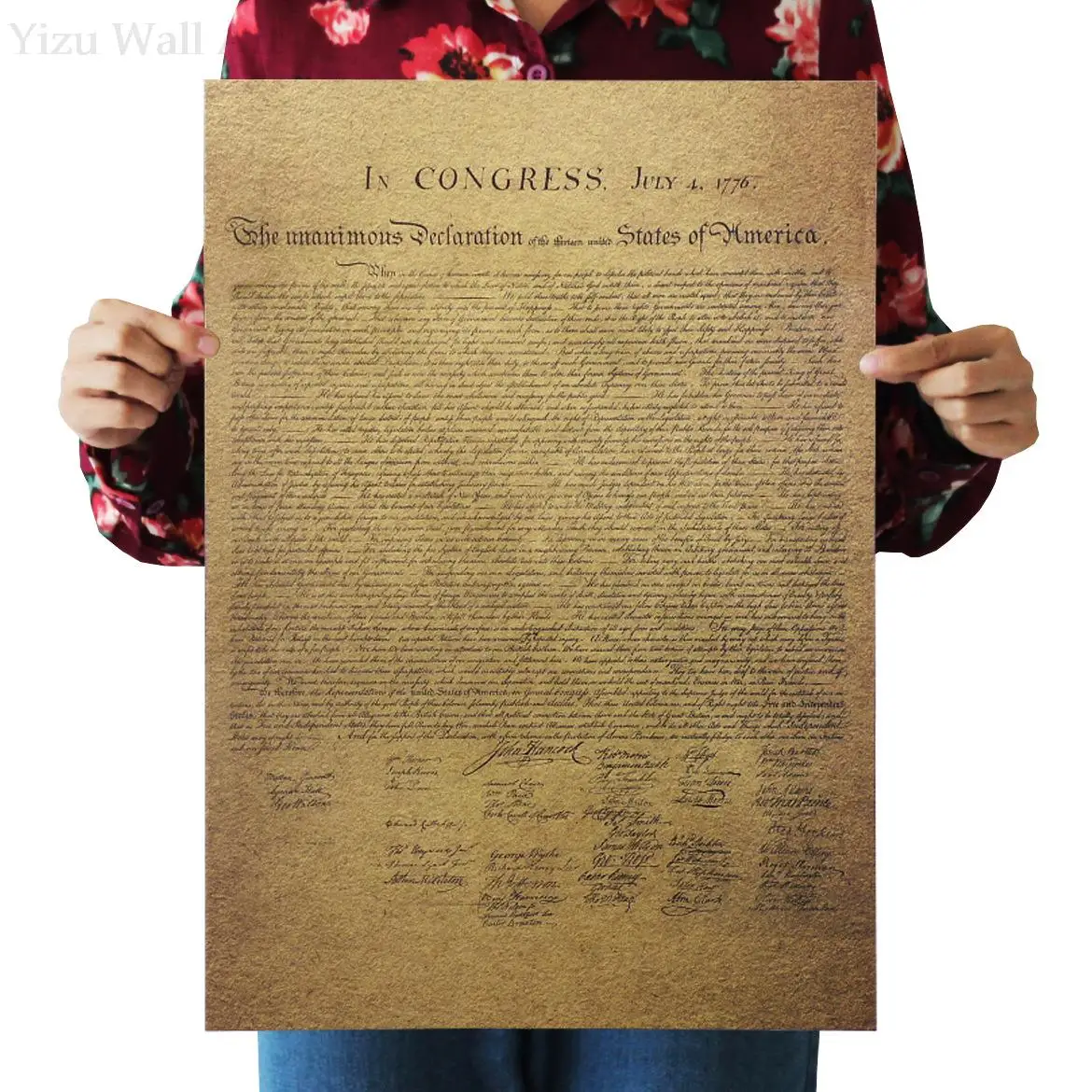 

American Declaration of Independence Vintage Kraft Paper Poster Interior Bar Cafe Pictures Prints Decor Painting