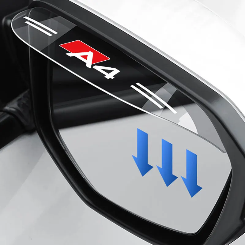 

2PCS For Audi A4 Logo Flexible PVC Rearview Mirror Rain Shade Rainproof Blades Car Back Mirror Eyebrow Rain Cover Accessories