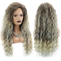 amir synthetic long curly hair wigs for women water wave wig with fluffy hairstyle grey mixed brown cosplay party daily