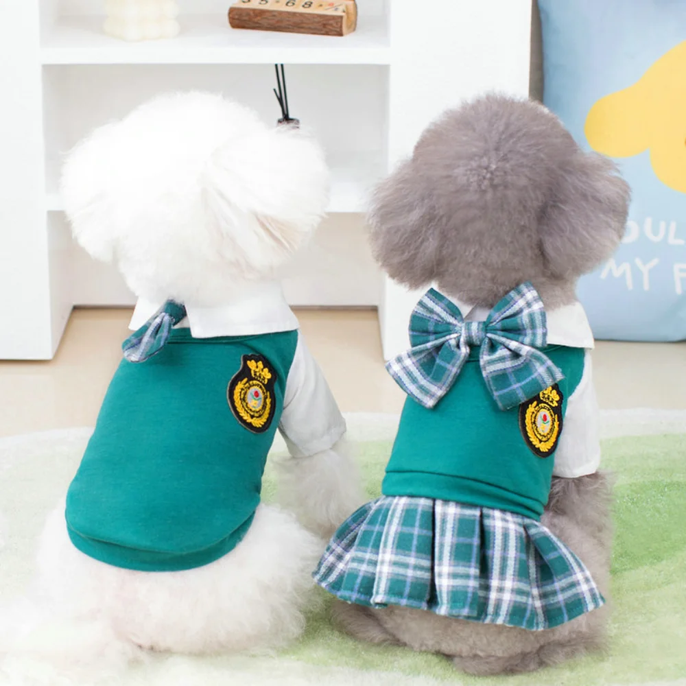 Puppy Princess Dress Spring Summer Fashion Bowknot Shirt Pet Sweet Designer Skirt Small Dog Cute Plaid Clothes Yorkshire Poodle