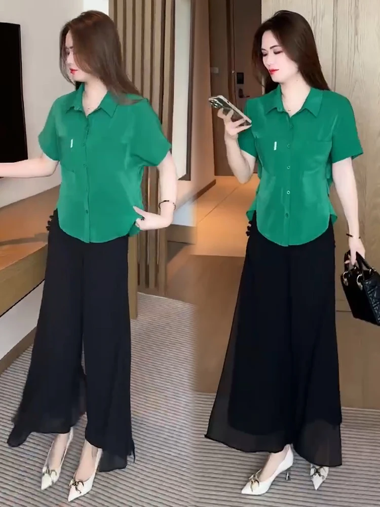 Модный женский комплект 2024 летняя новая свободная универсальная рубашка в стиле