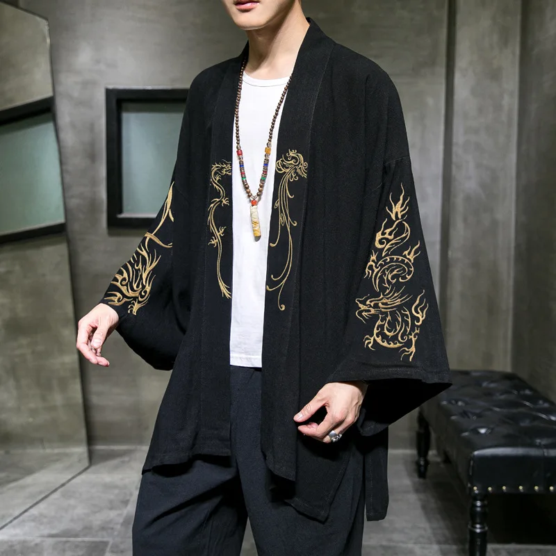 Фото Модный костюм с вышивкой Hanfu, мужской халат в китайском стиле, кимоно, древнее пальто, мужское весенне-летнее новое свободное пальто №2