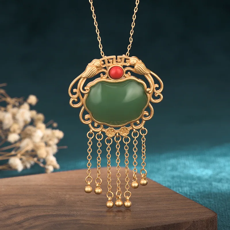 

Green Jade Ruyi Pendant Necklace Necklace Gifts for Women Amulet Jewelry Gemstones 925 Silver Chalcedony Amulets Charms Natural