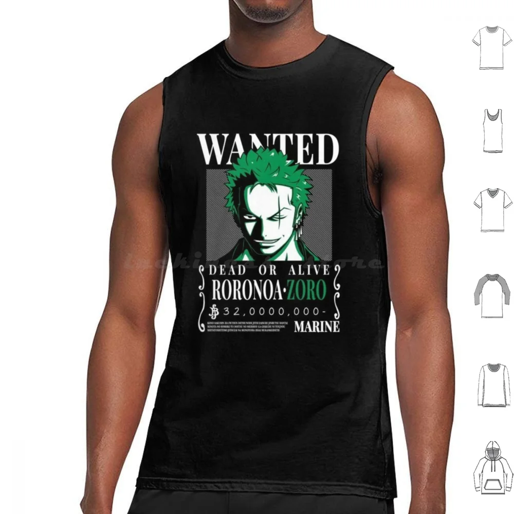 

Roronoa Zoro-Wanted Tank Tops Vest Sleeveless Wanted Zoro Luffy