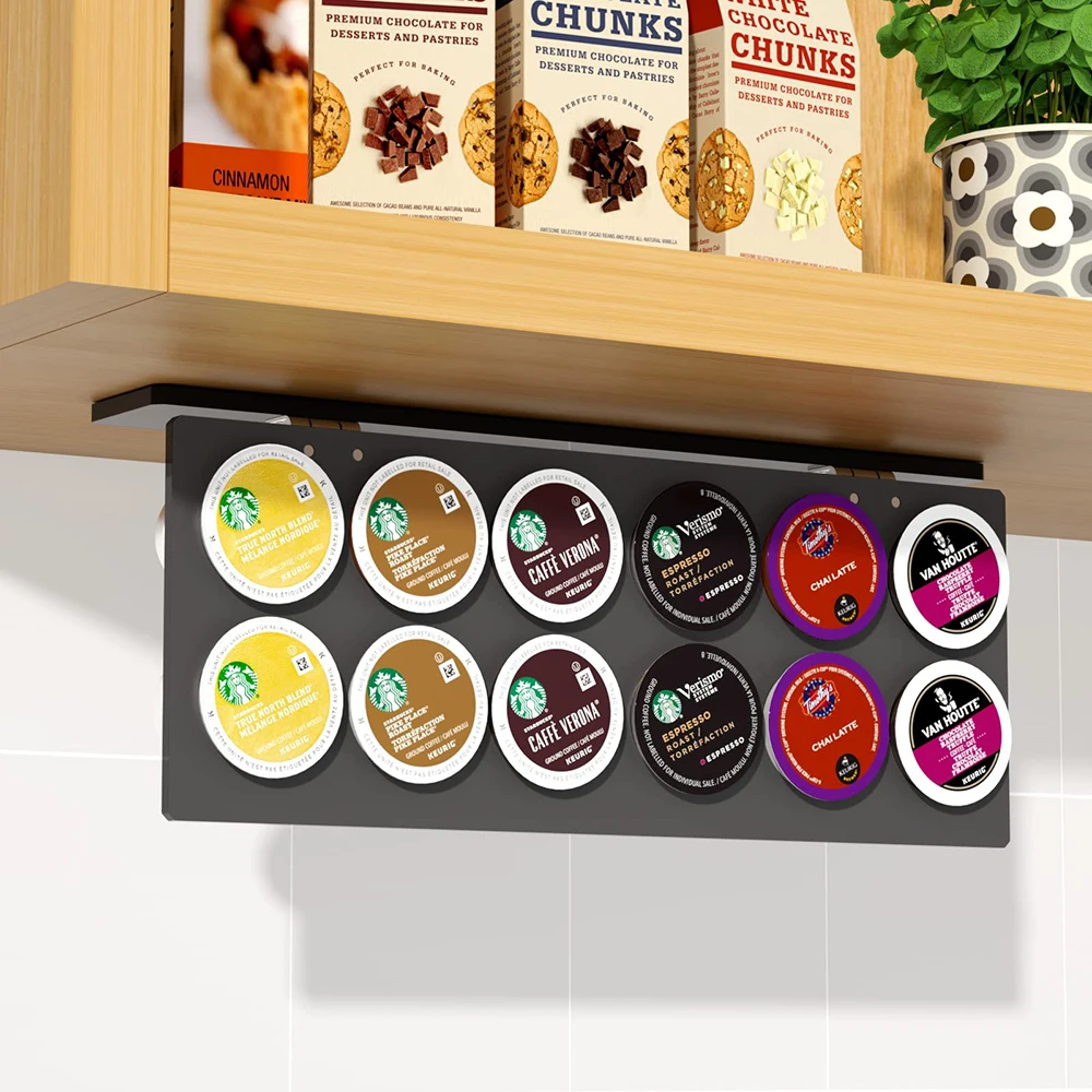 

Kering Capsules Acrylic Under Cabinet Coffee Pod Holder For K Cup Shelf Storage Space-Saving Under Counter Coffee Capsulas Rack