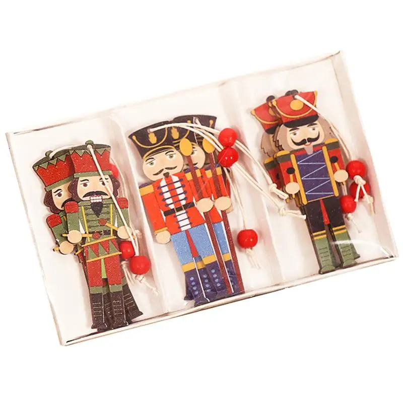 

9pcs Holiday Wooden Cutouts Wooden Nutcracker Ornament Christmas Figurine Nutcracker Figure Wooden Nutcracker Ornaments