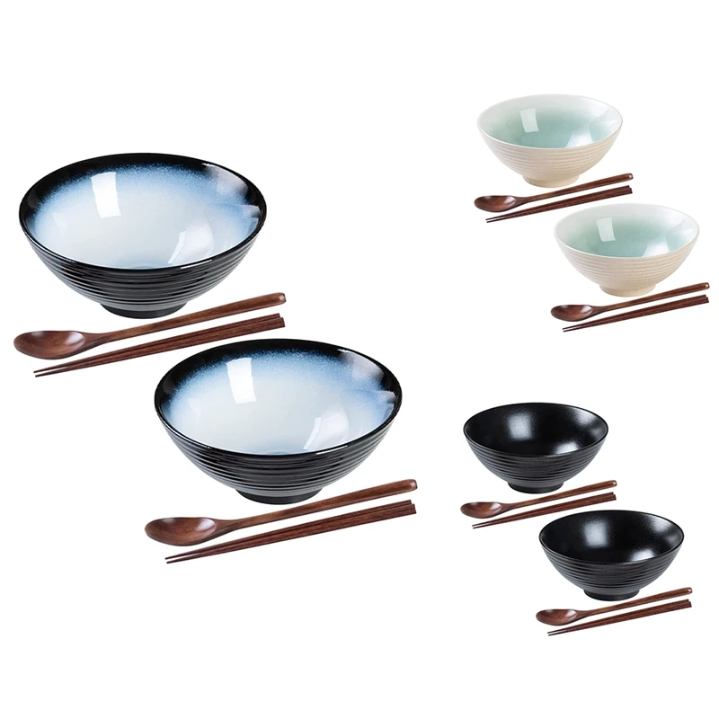 

Ceramic Japanese Ramen Bowl Set 8 Inch Pho Udon Noodle Bowl With Spoon And Chopsticks