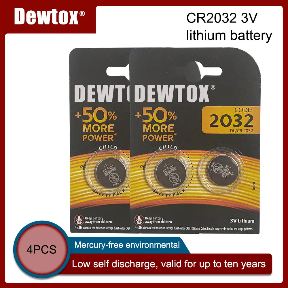 

4PCS Original For DEWTOX CR2032 Button Cell Battery 3V Lithium Batteries for Watch Toys Computer Calculator Control DL/CR 2032