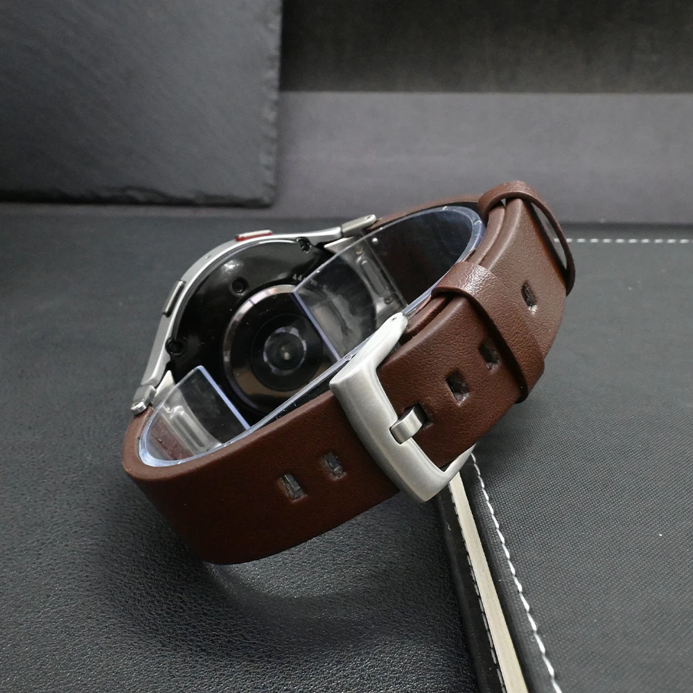 Ремешок кожаный для Samsuang Galaxy Watch 6Classic быстросъемный браслет 5Pro 45 мм без зазора 47 43