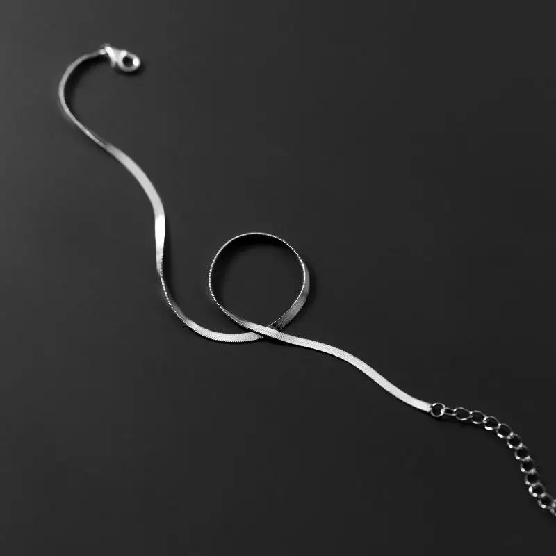 

S925 Silver Simple Flat Snake Bone Single Chain Anklet