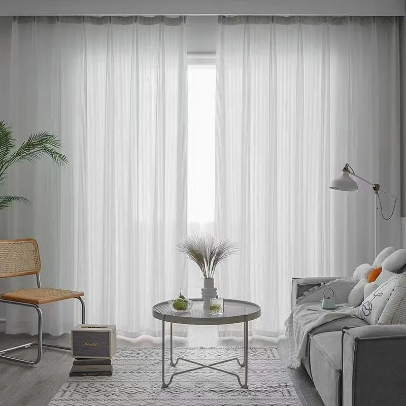blinds style transparent white tulle curtains for living room striped vertical veil fashion sheer curtain home decor custom size free global shipping