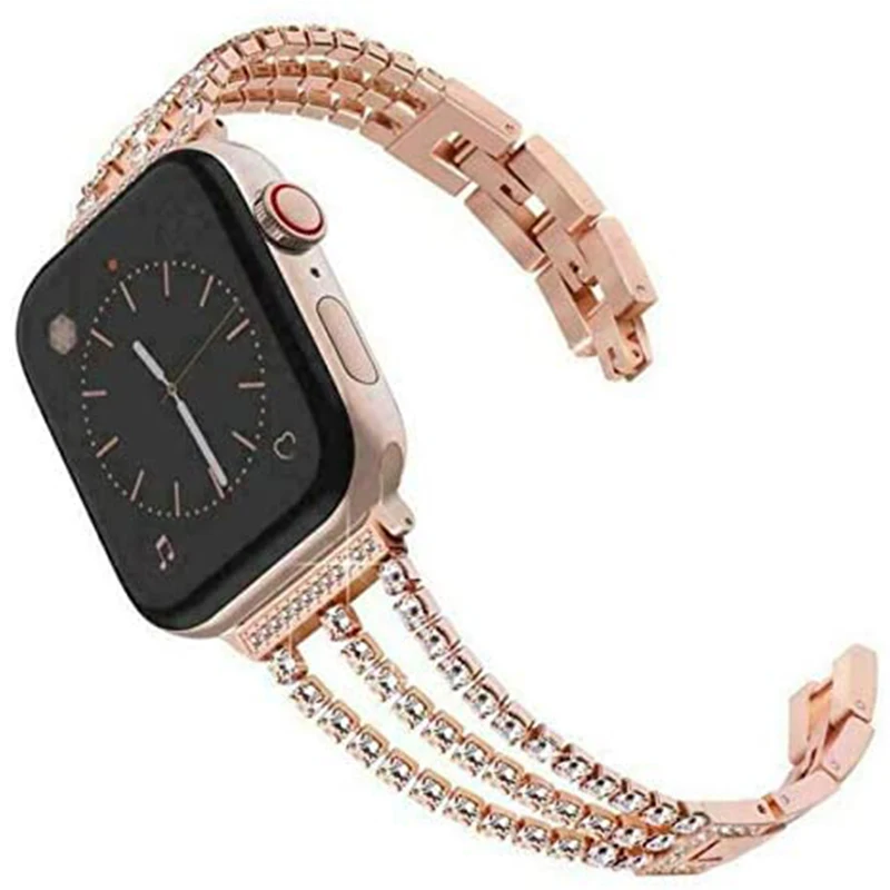 For Apple Watch 45mm Band Metal Bling Rhinestone Bracelet Strap 38mm 40mm 42mm 44mm Women IWatch 7 6 Se 5 4 3 Wristband
