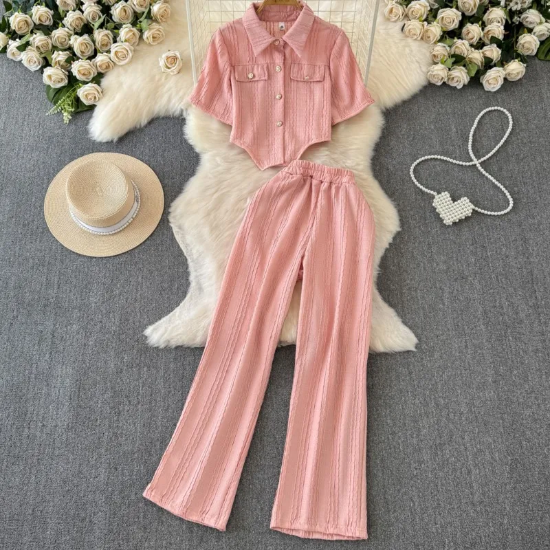 Костюм брючный женский однотонный Модная элегантная винтажная шикарная рубашка