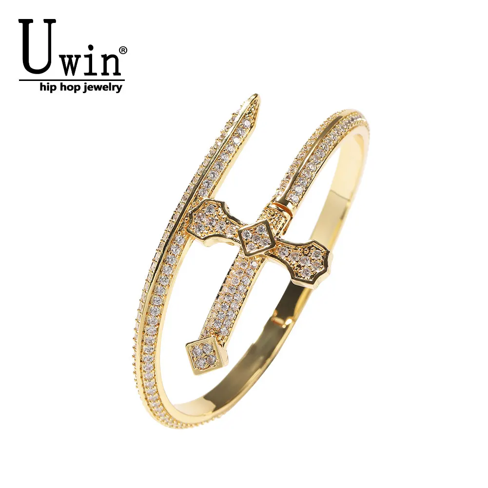 

UWIN Curve Sword Cuff Bangle for Women Size Fits All Wrist Cubic Zircon Bracelets Personalized Ladies Luxury Trendy Jewelry